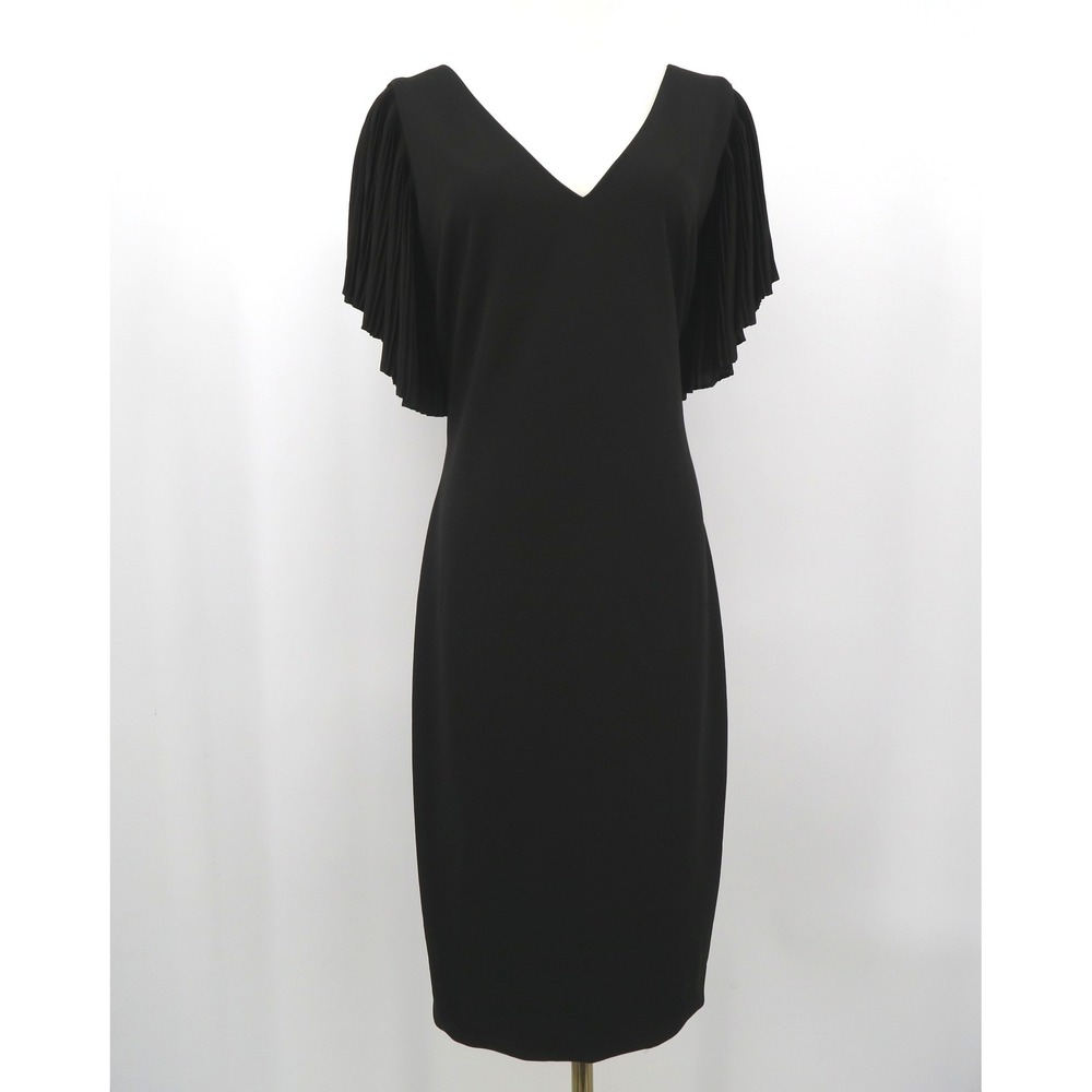 Eliza J Black Pleated Flutter Sleeve V-Neck Sheath Cocktail Dress Size‎ 14
